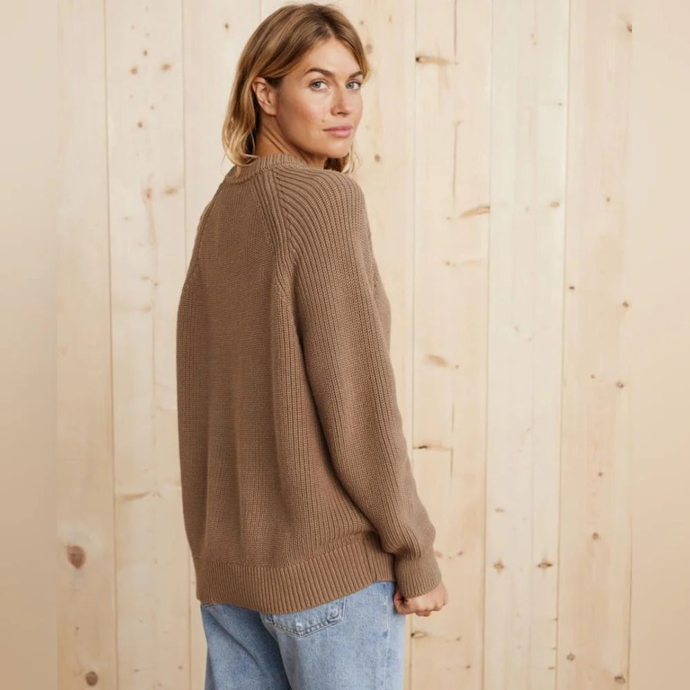 Jenni Kayne Oversized Cotton Fisherman Sweater Beachwood Tan Brown XXS/XS EUC! - Picture 9 of 9